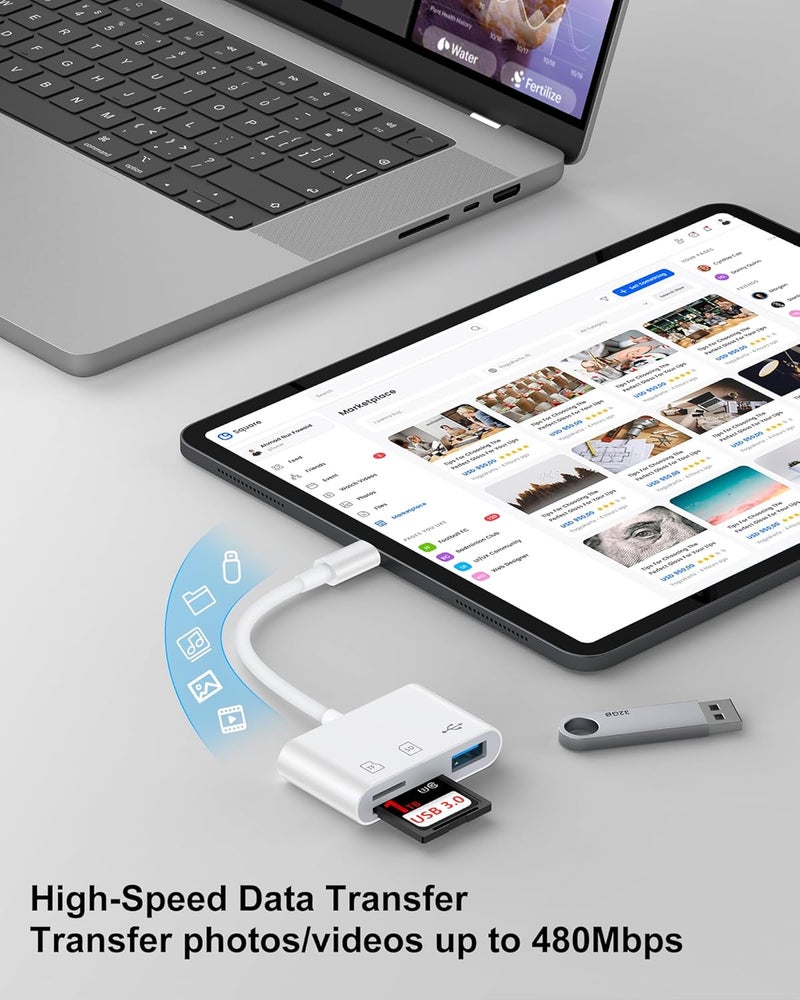Haoano Lightning to SD Card Reader for iPhone 14 Pro Max/14/13Pro/12/11/XR/8, Micro SD Memory Card Reader with USB Camera Adapter Plug and Play Digital Trail Camera Game Viewer with SD/TF Card Reader Adapter - Image 2